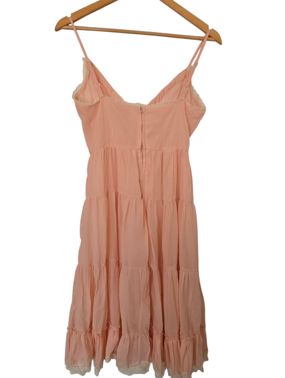 Fire Los Angeles Peach Babydoll Dress Lace Trim Tiered Mini Y2K Coquette Small - Picture 4 of 4